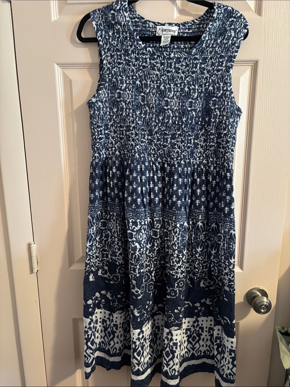 Expressions Navy and White Printed Sleeveless Dress